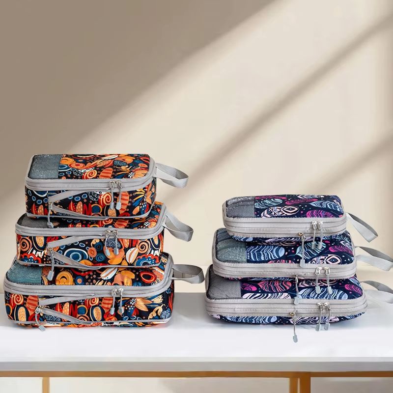 4 Piece Compression Packing Cubes Set Large Capacity Foldable Expandable Travel Storage Bags 4