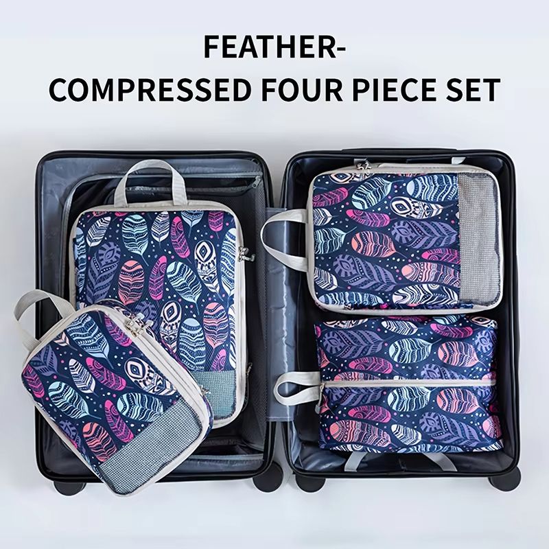 4 Piece Compression Packing Cubes Set Large Capacity Foldable Expandable Travel Storage Bags 7