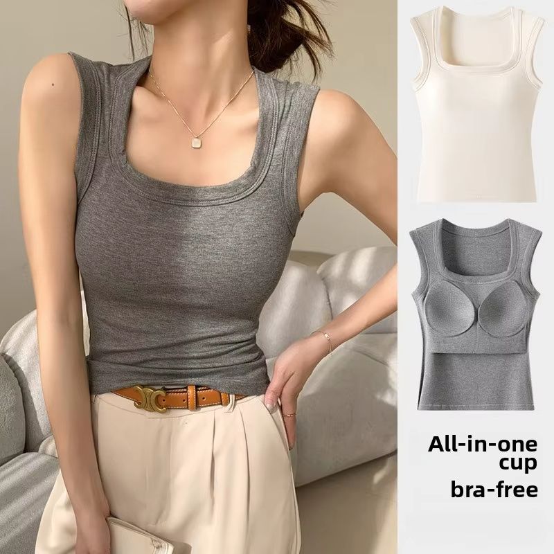 Seamless BuiltIn Bra Tank Top For Women Breathable Summer Workout Vest Sleeveless Shirt 0