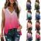 Womens Gradient Print VNeck Sleeveless Top With Lace Patchwork Casual Summer TShirt 0