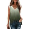 Womens Gradient Print VNeck Sleeveless Top With Lace Patchwork Casual Summer TShirt 8