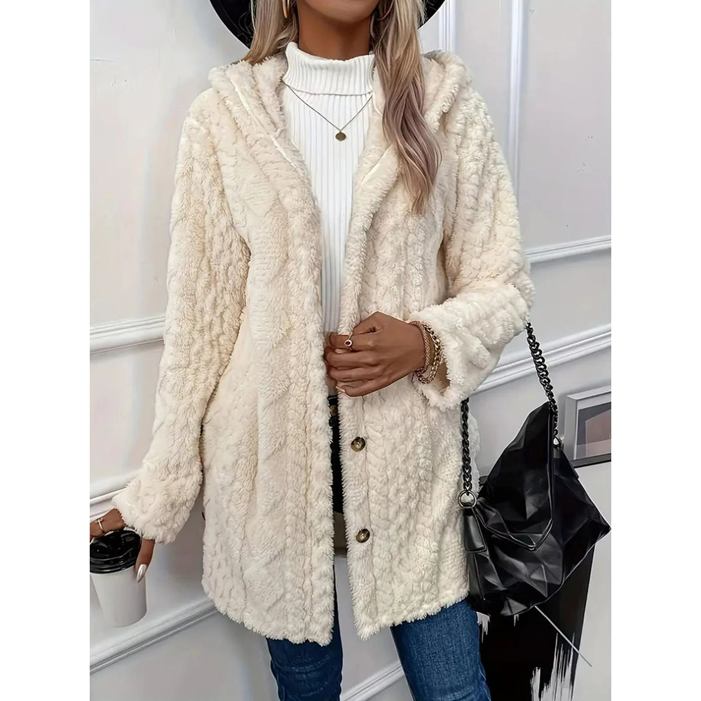CozyChic Womens Plush Winter Jacket Thickened Solid Color Button Casual Coat 0