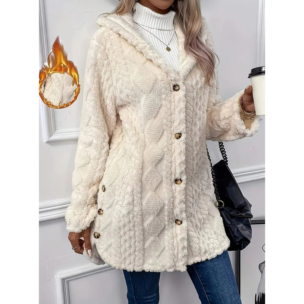 CozyChic Womens Plush Winter Jacket Thickened Solid Color Button Casual Coat 1