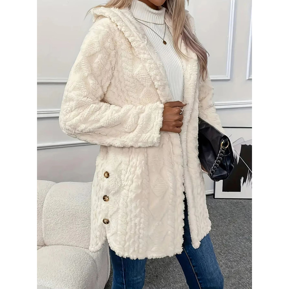 CozyChic Womens Plush Winter Jacket Thickened Solid Color Button Casual Coat 2