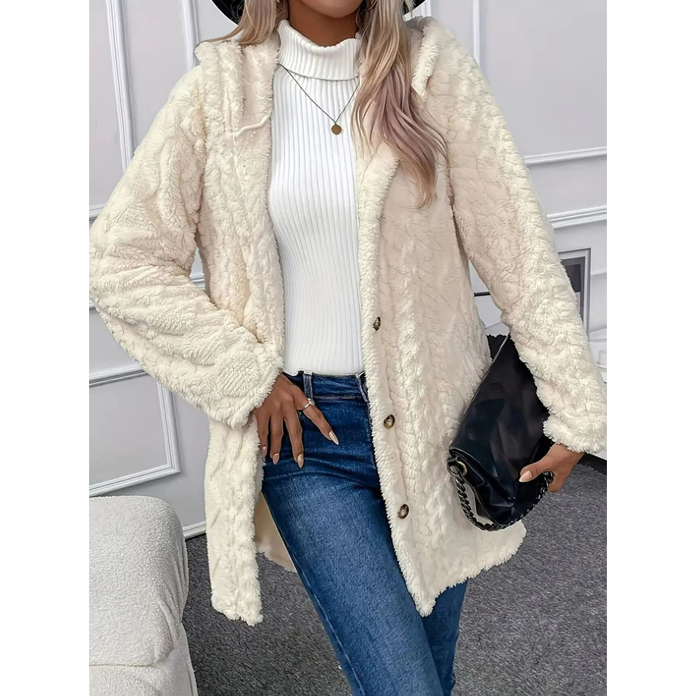 CozyChic Womens Plush Winter Jacket Thickened Solid Color Button Casual Coat 3