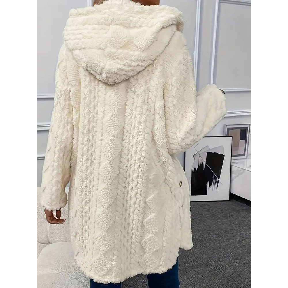 CozyChic Womens Plush Winter Jacket Thickened Solid Color Button Casual Coat 4