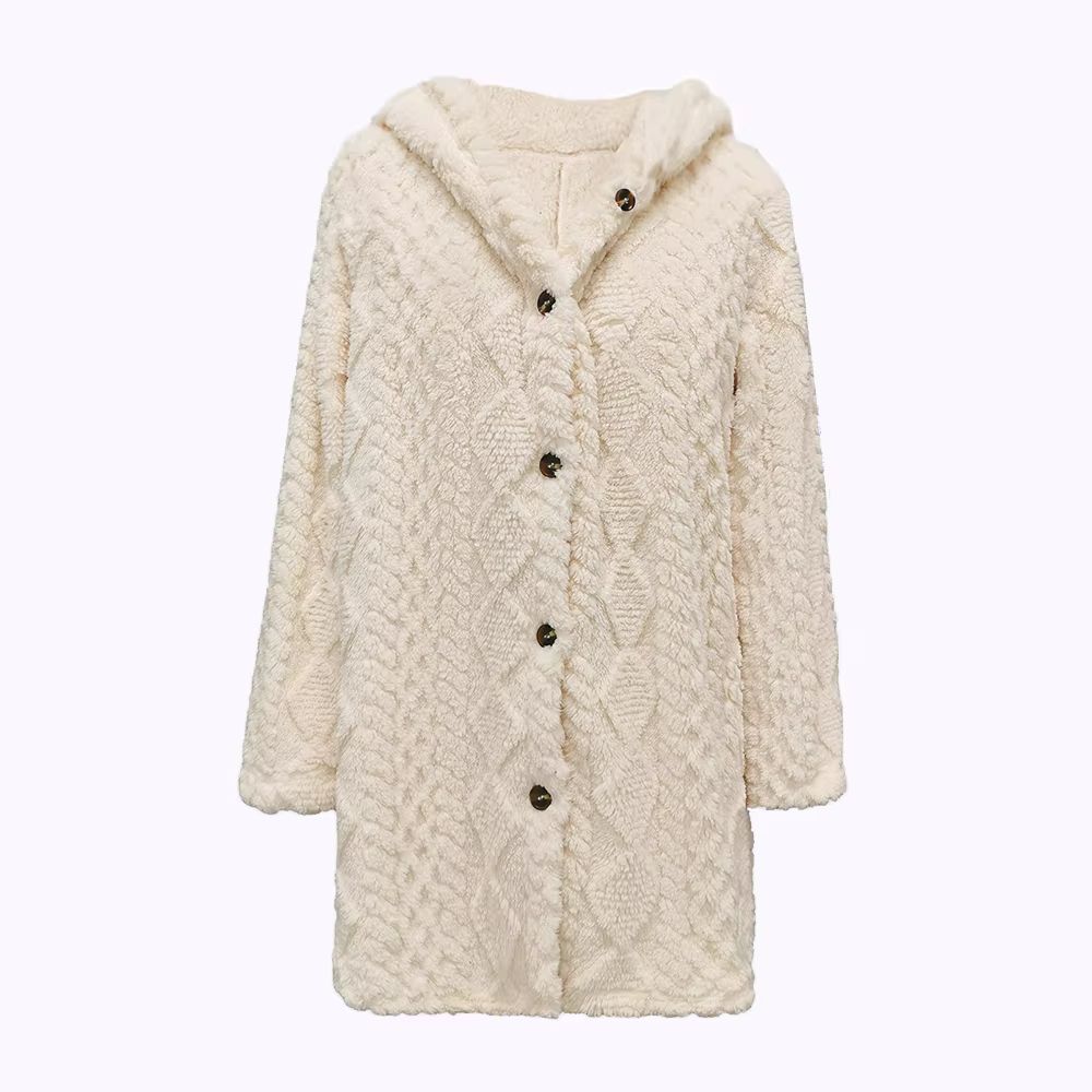 CozyChic Womens Plush Winter Jacket Thickened Solid Color Button Casual Coat 5