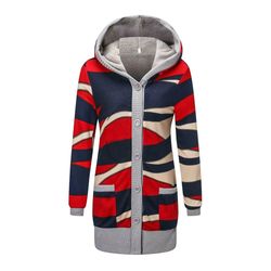 cozy striped hooded women's cardigan – plush lined, long sleeve autumn winter sweater coat