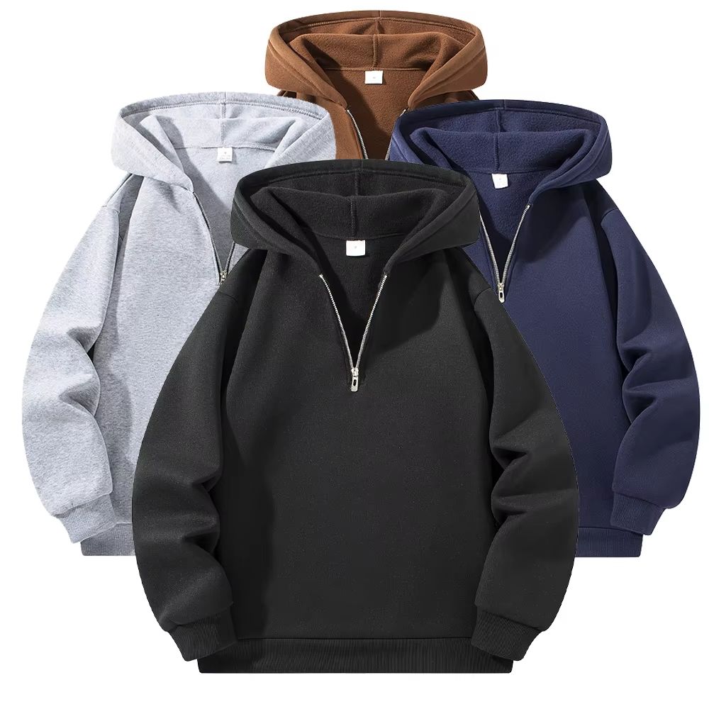 Mens HalfZip Hoodie Solid Color Long Sleeve Pullover For Autumn Casual Sportswear 1