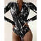 Womens Long Sleeve Zipper OnePiece Swimsuit Summer Print Surf Swimwear For Beach And Water Sports 0