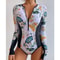 Womens Long Sleeve Zipper OnePiece Swimsuit Summer Print Surf Swimwear For Beach And Water Sports 4