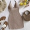 Soleia Summer V-Neck Backless Knitted Dress – Ombre Spaghetti Strap Vacation Dress with Wooden Bead Detail