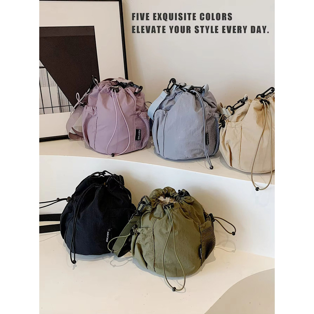 KStyle Niche Lightweight Nylon Drawstring Crossbody Bag 4