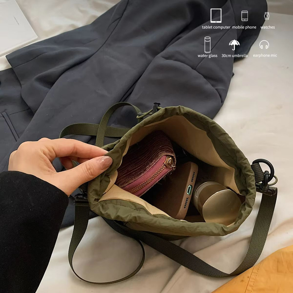 KStyle Niche Lightweight Nylon Drawstring Crossbody Bag 5