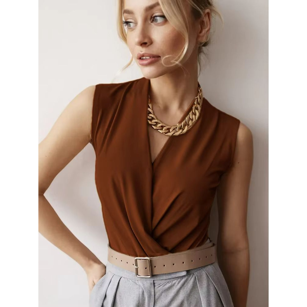 Elora Pleated CrossNeck SlimFit Bodysuit 0