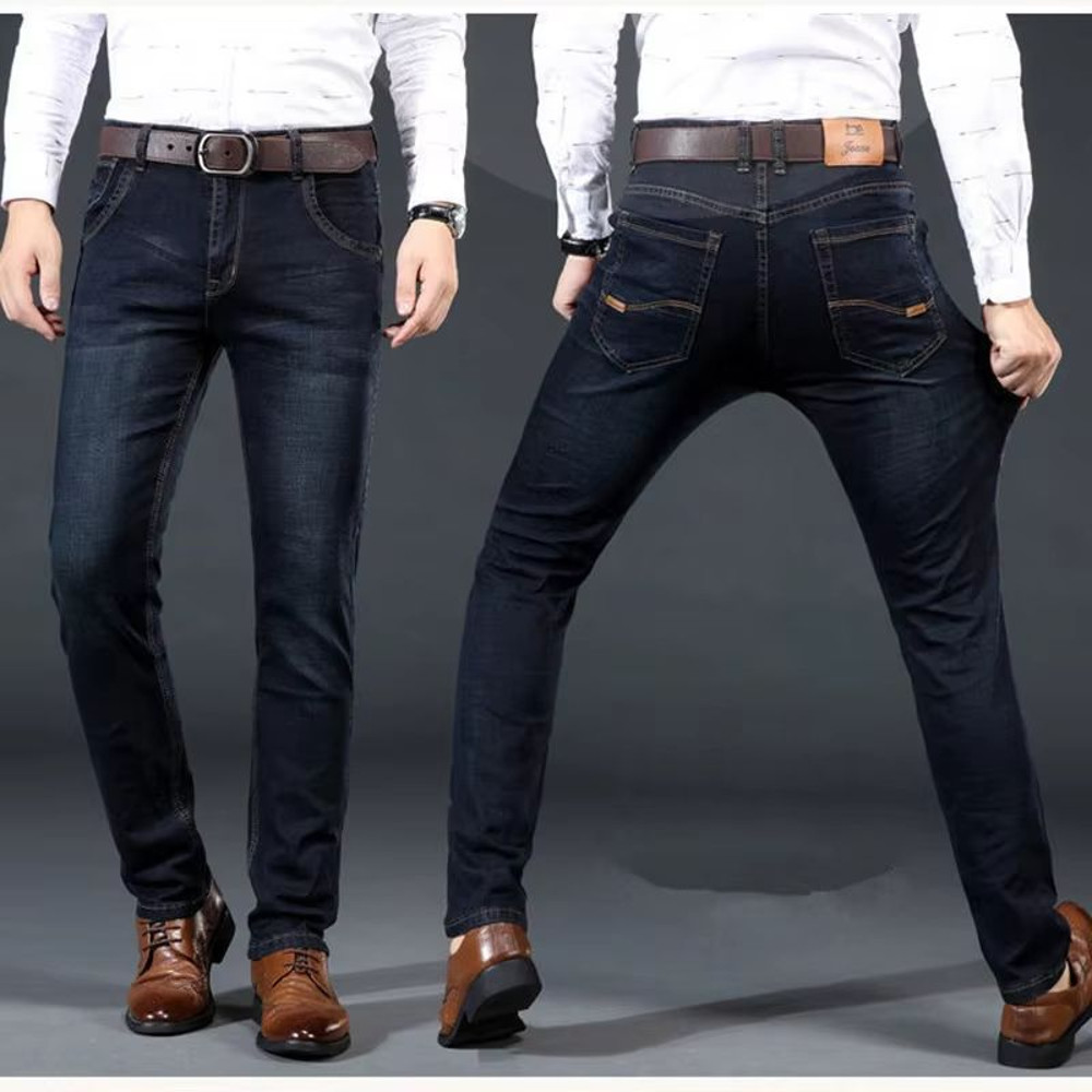 Mens Light Luxury Stretch Slim Fit Pants Soft Business Casual Denim Trousers 1