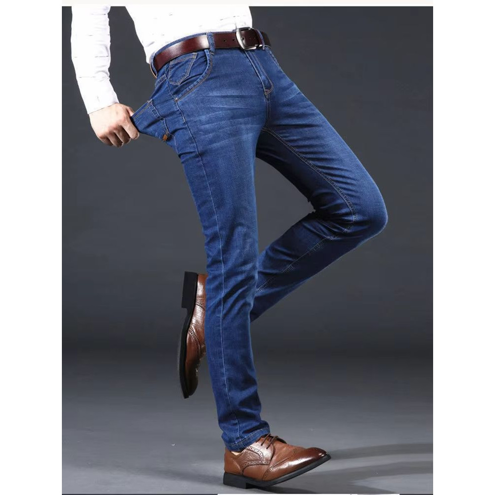 Mens Light Luxury Stretch Slim Fit Pants Soft Business Casual Denim Trousers 2