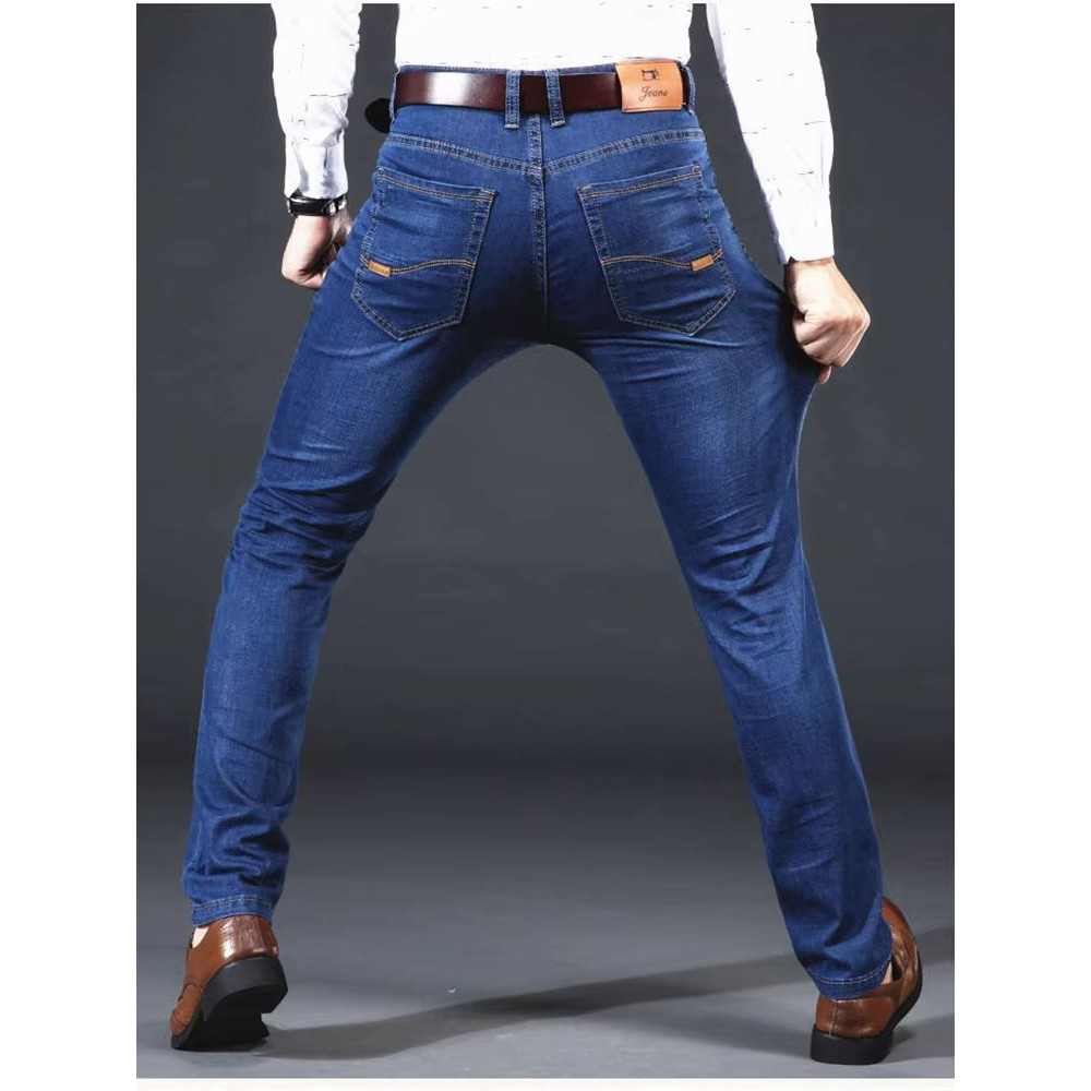 Mens Light Luxury Stretch Slim Fit Pants Soft Business Casual Denim Trousers 3