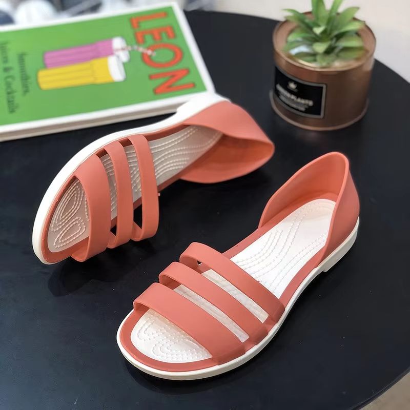 Womens Candy Color Peep Toe Summer Sandals Comfortable Outdoor Flat Shoes 0