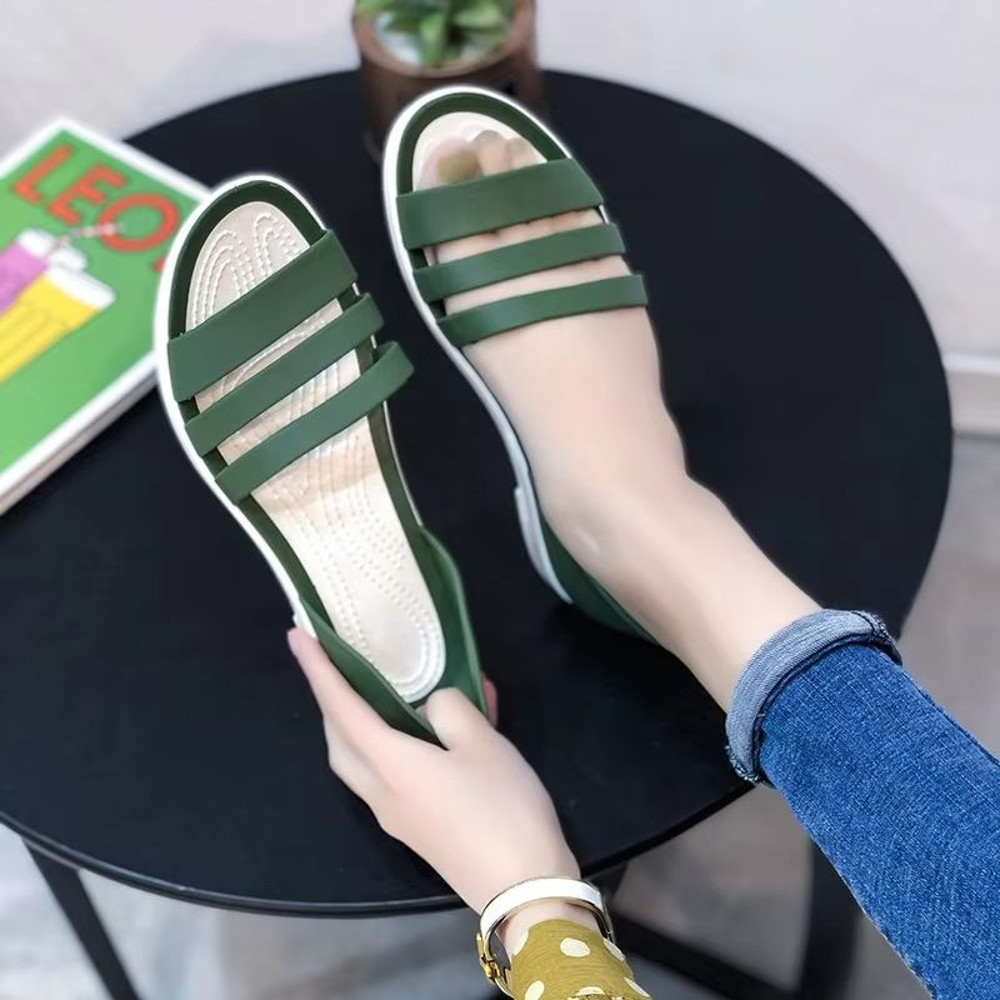 Womens Candy Color Peep Toe Summer Sandals Comfortable Outdoor Flat Shoes 9