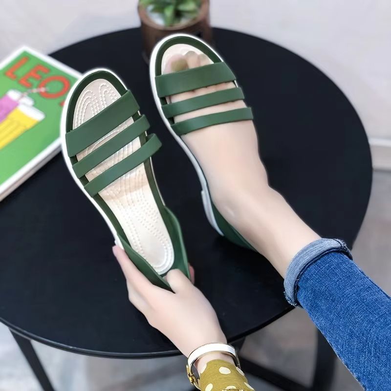 Womens Candy Color Peep Toe Summer Sandals Comfortable Outdoor Flat Shoes 9