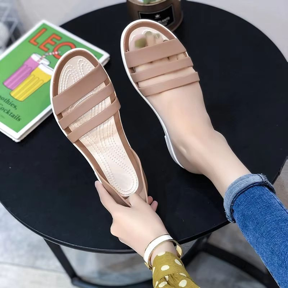 Womens Candy Color Peep Toe Summer Sandals Comfortable Outdoor Flat Shoes 10