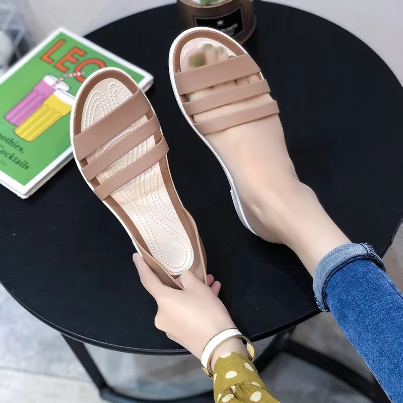 Womens Candy Color Peep Toe Summer Sandals Comfortable Outdoor Flat Shoes 10