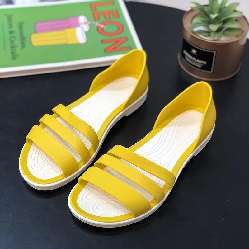 Womens Candy Color Peep Toe Summer Sandals Comfortable Outdoor Flat Shoes 2