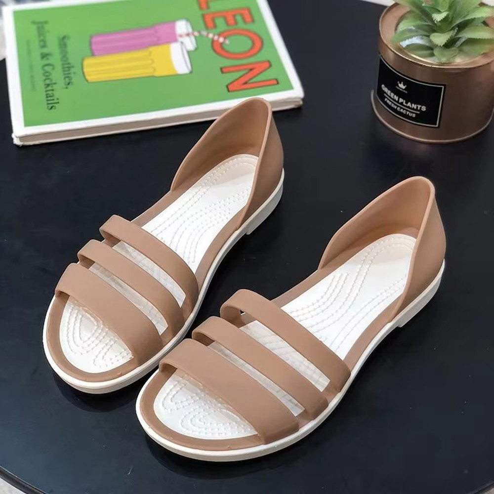 Womens Candy Color Peep Toe Summer Sandals Comfortable Outdoor Flat Shoes 5