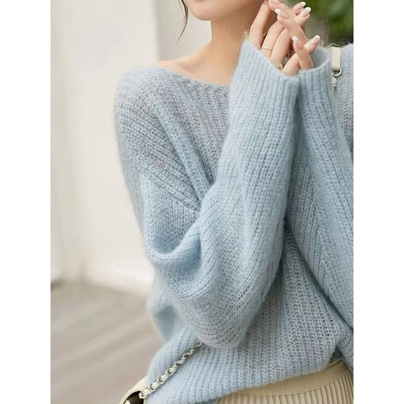 Elegant SeeThrough Loose Knit Sweater Soft Warm Autumn Winter Cashmere Pullover For Women 1