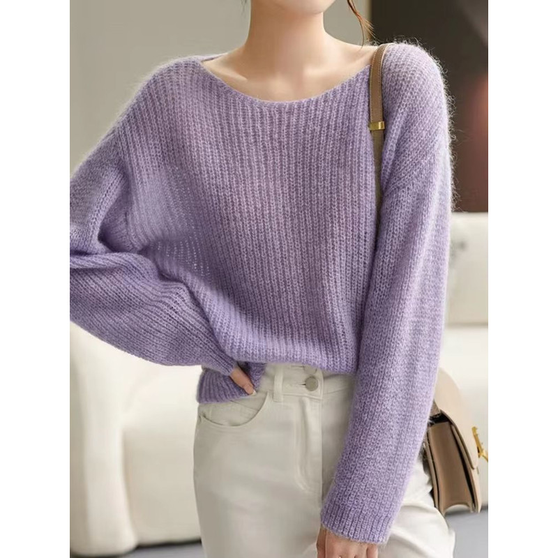 Elegant SeeThrough Loose Knit Sweater Soft Warm Autumn Winter Cashmere Pullover For Women 4