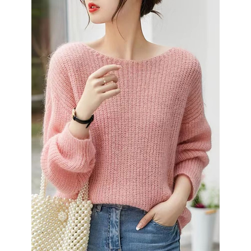 Elegant SeeThrough Loose Knit Sweater Soft Warm Autumn Winter Cashmere Pullover For Women 8