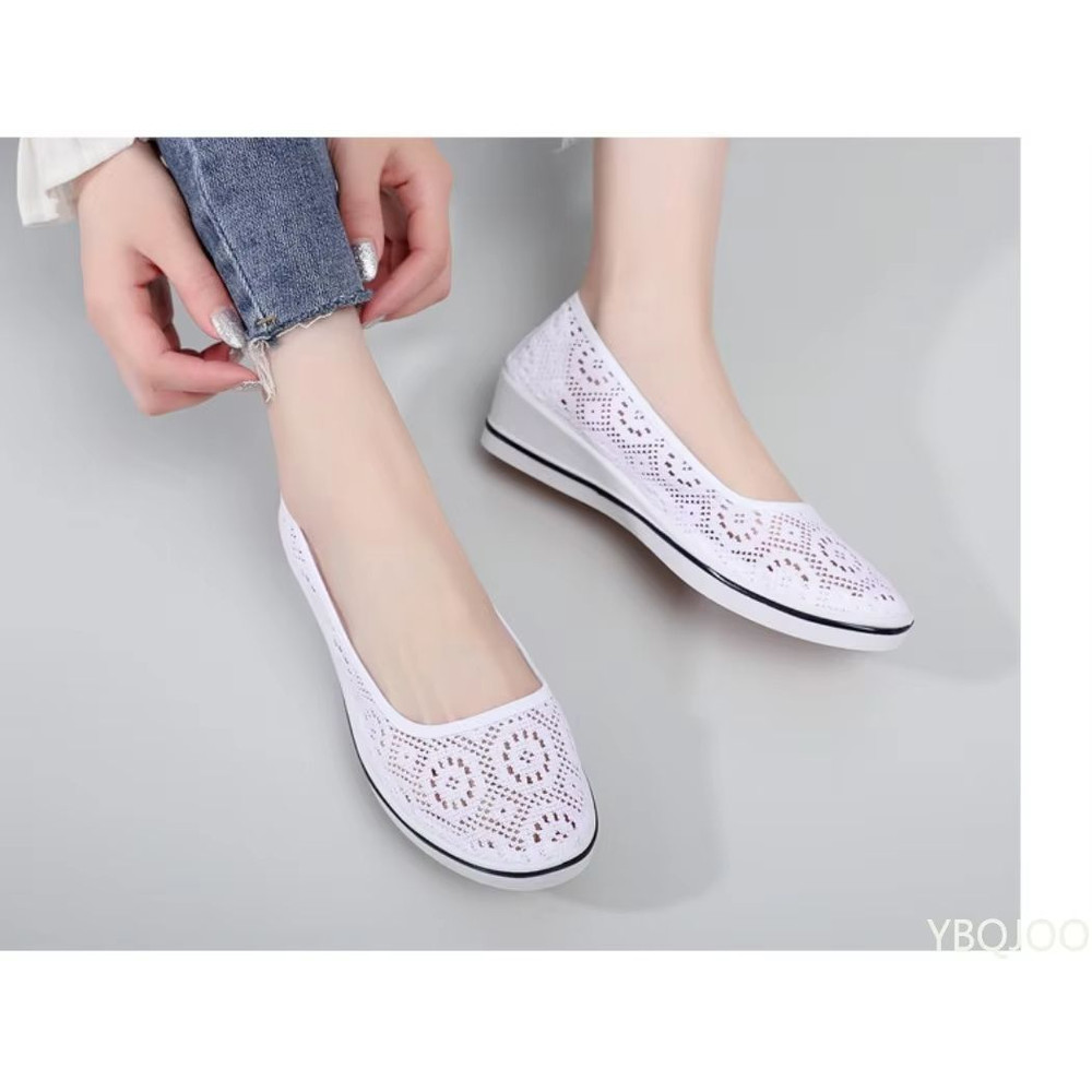 Summer Lace Hollow Wedge Heel Shoes Breathable Comfortable Womens Flats For AllDay Wear 5