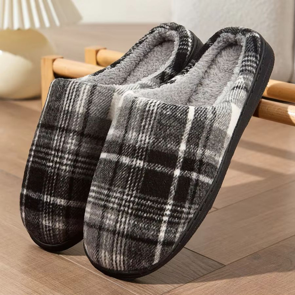 Mens Winter Plaid Memory Foam Slippers Warm Furry Indoor House Shoes For AllDay Comfort 0