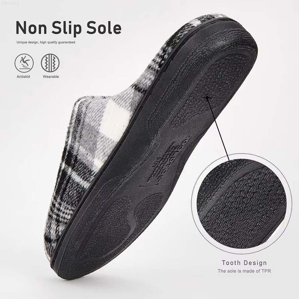 Mens Winter Plaid Memory Foam Slippers Warm Furry Indoor House Shoes For AllDay Comfort 4