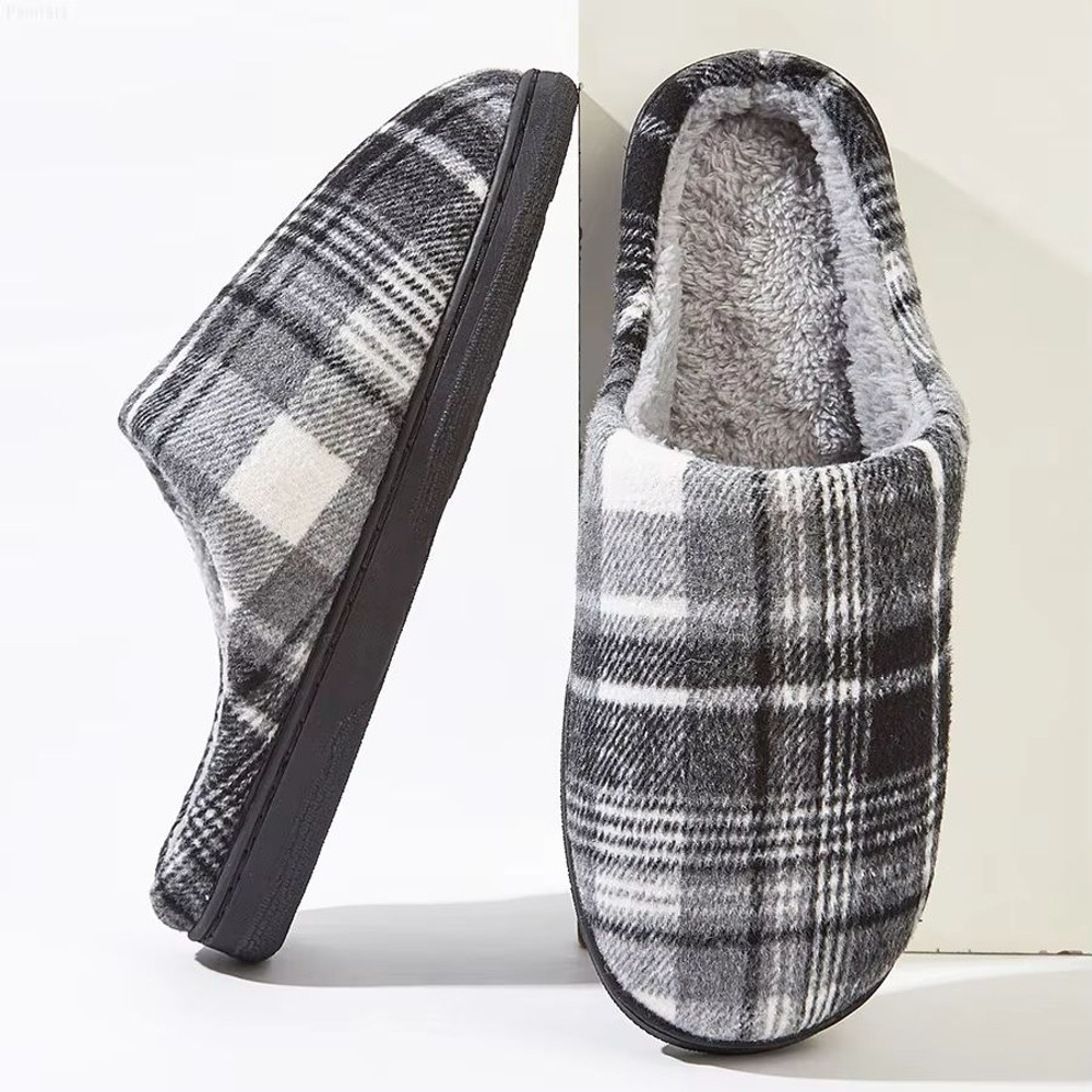 Mens Winter Plaid Memory Foam Slippers Warm Furry Indoor House Shoes For AllDay Comfort 7