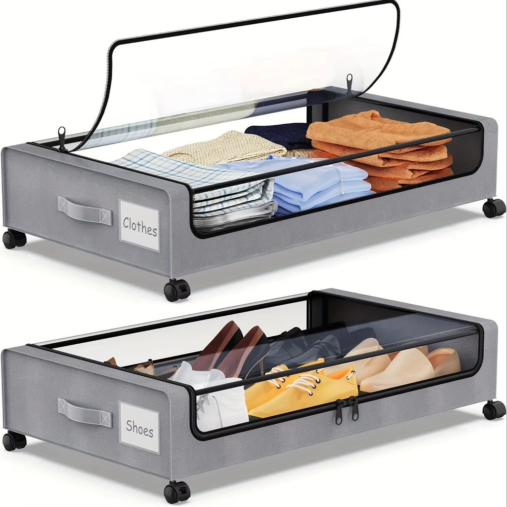 Underbed Storage Containers With Wheels And Lids SpaceSaving PullOut Bins For Clothes Shoes And Do 0