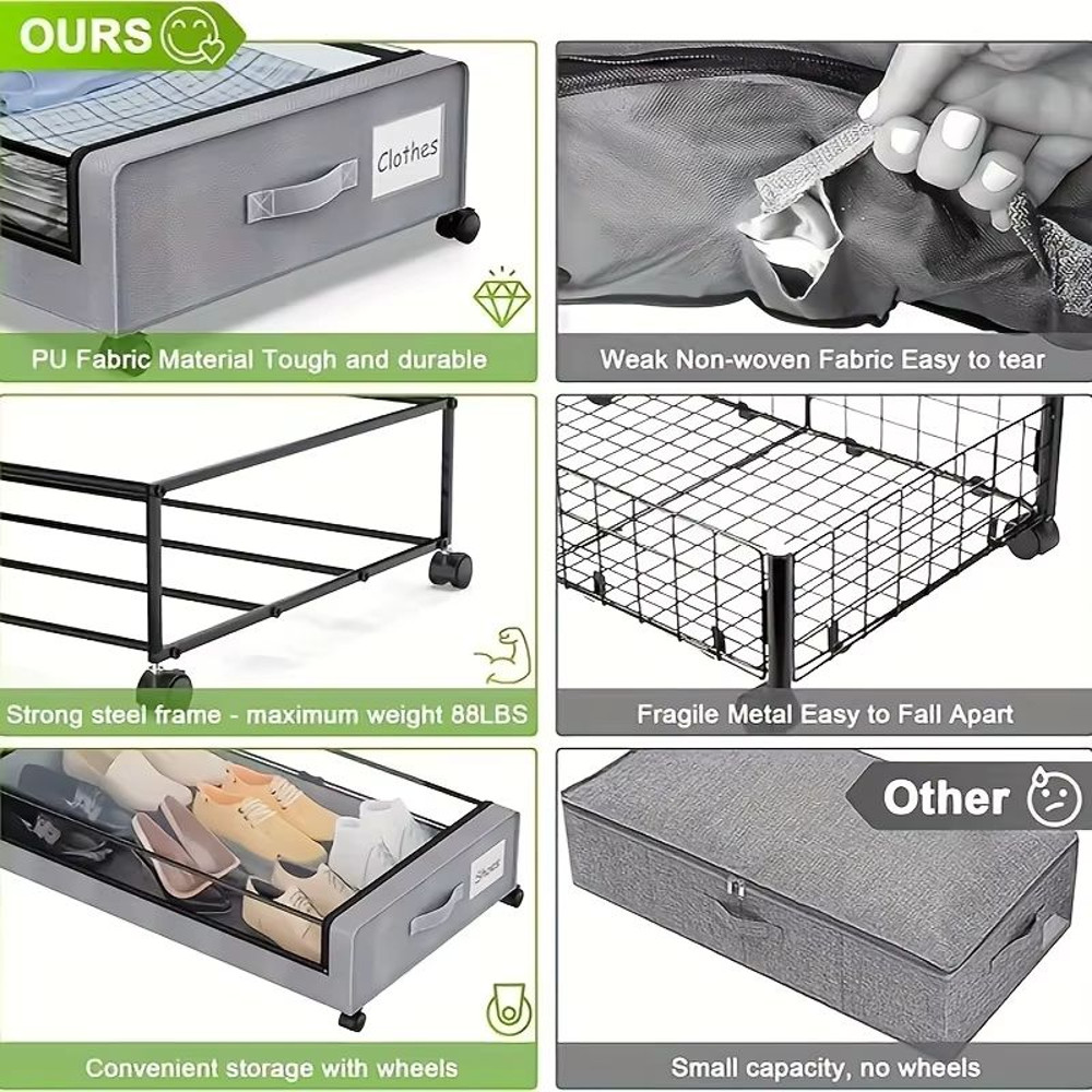 Underbed Storage Containers With Wheels And Lids SpaceSaving PullOut Bins For Clothes Shoes And Do 4