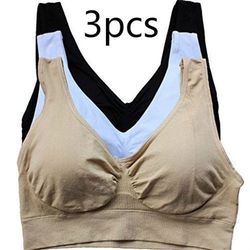 3 pack womens seamless wireless bra crop top sleep bra yoga sports bra comfortable push up underwear