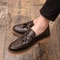 Mens Slip On Leather Loafers Retro Casual Shoes Thick Sole Round Toe Handmade Fringe Design 3