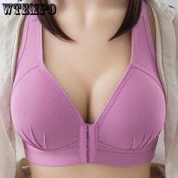 womens plus size cotton bra front buckle wireless comfortable soft underwear