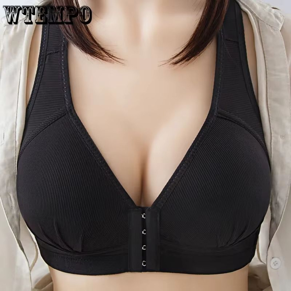 Womens Plus Size Cotton Bra Front Buckle Wireless Comfortable Soft Underwear 1