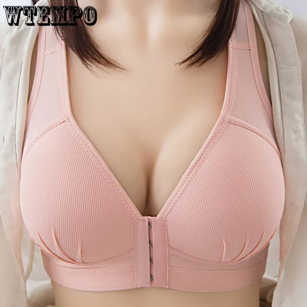 Womens Plus Size Cotton Bra Front Buckle Wireless Comfortable Soft Underwear 3