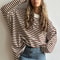 WomenS Oversized Striped TShirt 95 Cotton Long Sleeve Vintage Casual Top 8