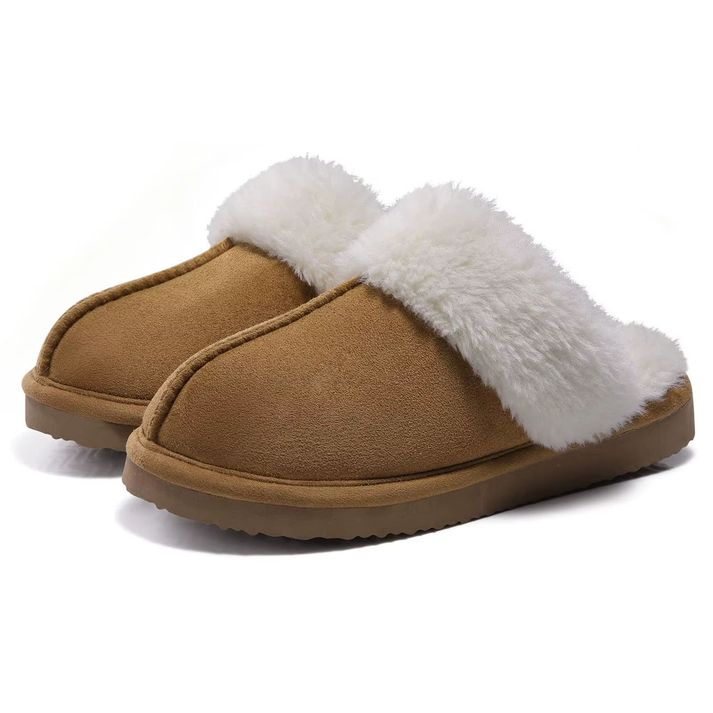 Winter Fuzzy Women Slippers Indoor Outdoor Soft Fluffy Suede House Shoes With Antiskid Sole 0
