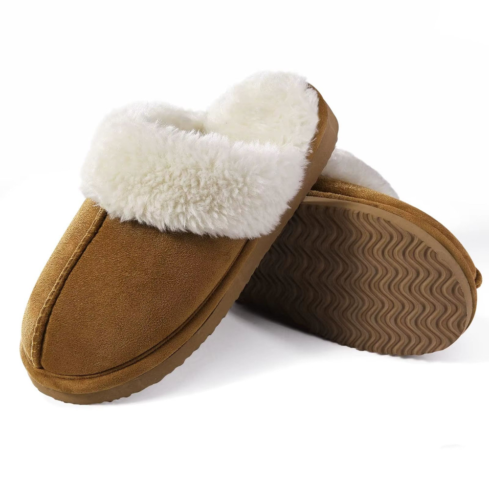 Winter Fuzzy Women Slippers Indoor Outdoor Soft Fluffy Suede House Shoes With Antiskid Sole 2