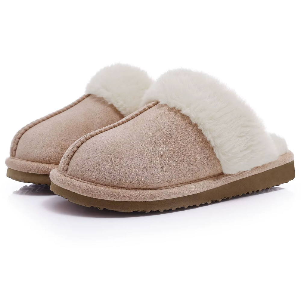 Winter Fuzzy Women Slippers Indoor Outdoor Soft Fluffy Suede House Shoes With Antiskid Sole 9