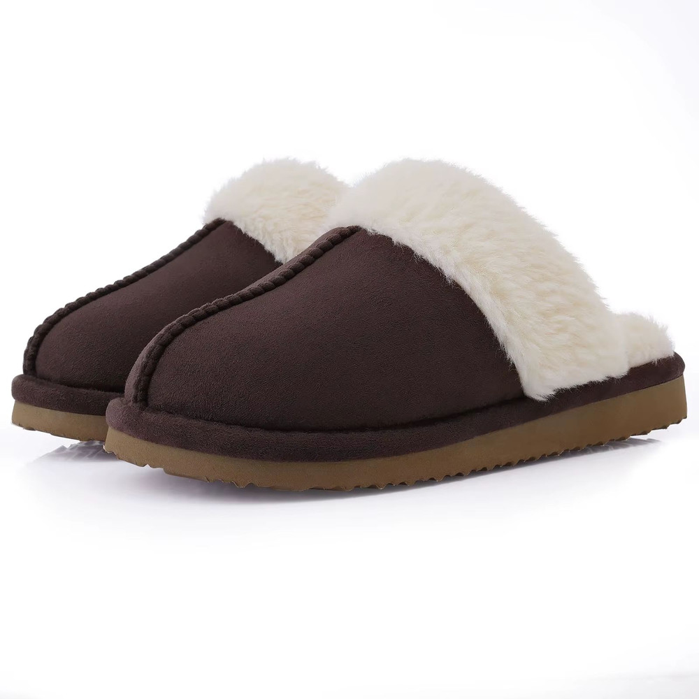 Winter Fuzzy Women Slippers Indoor Outdoor Soft Fluffy Suede House Shoes With Antiskid Sole 10
