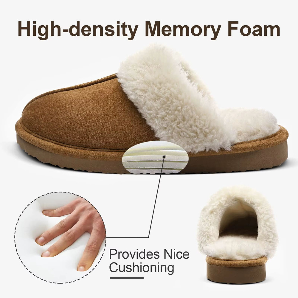 Winter Fuzzy Women Slippers Indoor Outdoor Soft Fluffy Suede House Shoes With Antiskid Sole 3