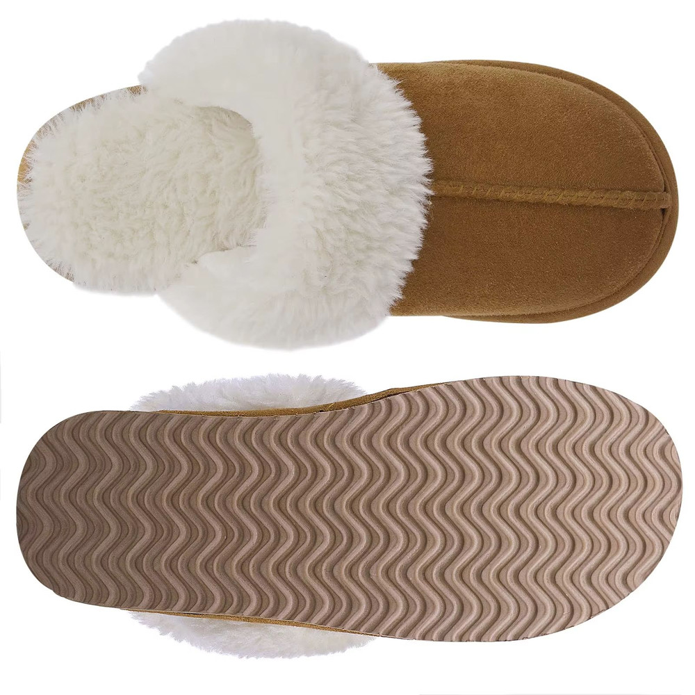 Winter Fuzzy Women Slippers Indoor Outdoor Soft Fluffy Suede House Shoes With Antiskid Sole 4